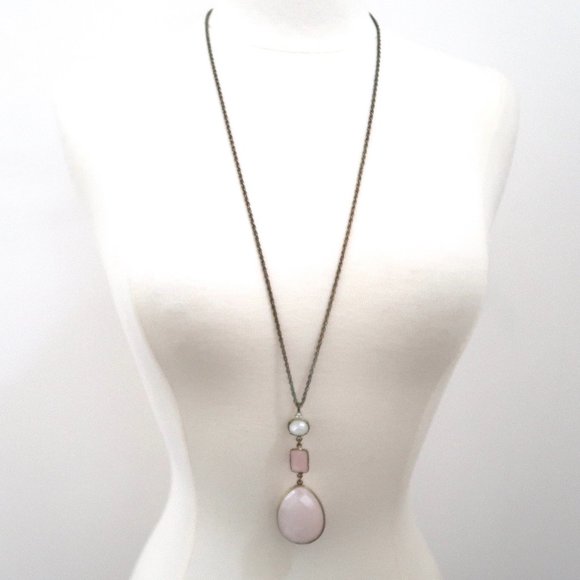LOFT Y-drop necklace w rose quartz pendant - Picture 1 of 4